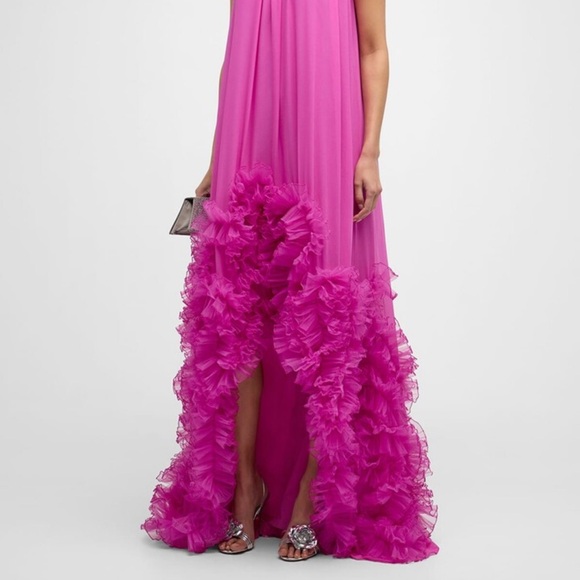 Badgley Mischka High-Low ruffled trim trapeze gown. Size 8. Worn once. - Picture 5 of 5